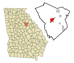 Greene County Georgia Incorporated and Unincorporated areas Greensboro Highlighted.svg