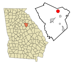 Greene County Georgia Incorporated and Unincorporated areas Woodville Highlighted.svg