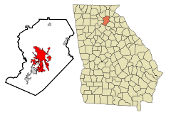 Hall County Georgia Incorporated and Unincorporated areas Gainesville Highlighted.svg