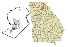 Hall County Georgia Incorporated and Unincorporated areas Oakwood Highlighted.svg