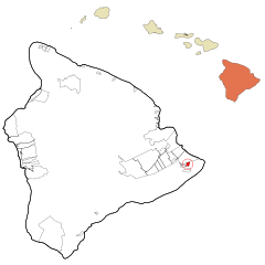 Ubicación de Nānāwale Estates en el condado de Hawái y en el estado de HawáiUbicación de Hawái en EE. UU.