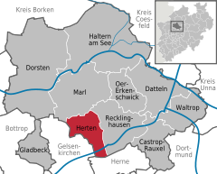 Situación de Herten en el Distrito de Recklinghausen