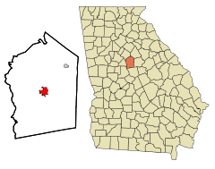 Jasper County Georgia Incorporated and Unincorporated areas Monticello Highlighted.svg
