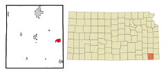 Ubicación en el condado de Labette en KansasUbicación de Kansas en EE. UU.