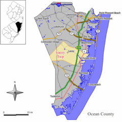 Ubicación en el condado de Ocean en Nueva JerseyUbicación de Nueva Jersey en EE. UU.
