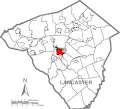 Ubicación en el condado de LancasterUbicacion del condado en PensilvaniaUbicación de Pensilvania en EE. UU.