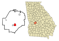 Macon County Georgia Incorporated and Unincorporated areas Montezuma Highlighted.svg