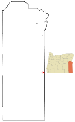 Ubicación en el condado de Malheur en el estado de Oregón Ubicación de Oregón en EE. UU.
