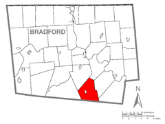 Ubicación en el condado de BradfordUbicación del condado en PensilvaniaUbicación de Pensilvania en EE. UU.