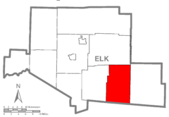 Ubicación en el condado de ElkUbicación del condado en PensilvaniaUbicación de Pensilvania en EE. UU.