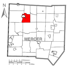 Ubicación en el condado de MercerUbicación del condado en PensilvaniaUbicación de Pensilvania en EE. UU.