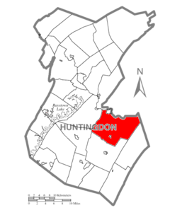 Ubicación en el condado de HuntingdonUbicación del condado en PensilvaniaUbicación de Pensilvania en EE. UU.