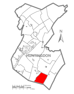 Ubicación en el condado de HuntingdonUbicación del condado en PensilvaniaUbicación de Pensilvania en EE. UU.