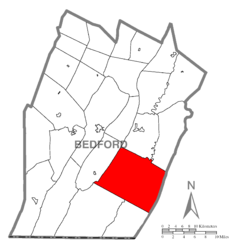 Ubicación en el condado de BedfordUbicación del condado en PensilvaniaUbicación de Pensilvania en EE. UU.