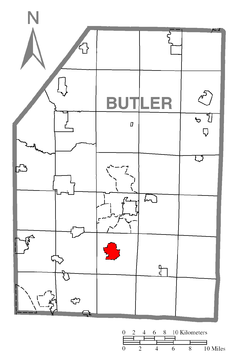 Ubicación en el condado de ButlerUbicación del condado en PensilvaniaUbicación de Pensilvania en EE. UU.