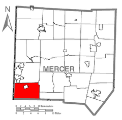 Ubicación en el condado de MercerUbicación del condado en PensilvaniaUbicación de Pensilvania en EE. UU.