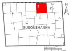 Ubicación en el condado de SusquehannaUbicacion del condado en PensilvaniaUbicación de Pensilvania en EE. UU.