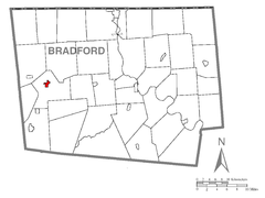 Ubicación en el condado de BradfordUbicación del condado en PensilvaniaUbicación de Pensilvania en EE. UU.