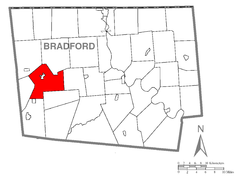 Ubicación en el condado de BradfordUbicación del condado en PensilvaniaUbicación de Pensilvania en EE. UU.