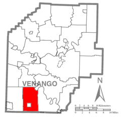 Ubicación en el condado de VenangoUbicación del condado en PensilvaniaUbicación de Pensilvania en EE. UU.