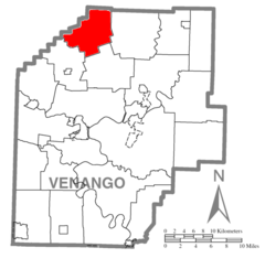 Ubicación en el condado de VenangoUbicación del condado en PensilvaniaUbicación de Pensilvania en EE. UU.