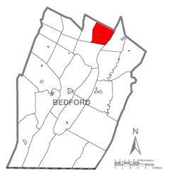 Ubicación en el condado de BedfordUbicación del condado en PensilvaniaUbicación de Pensilvania en EE. UU.