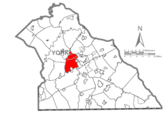 Ubicación en el condado de YorkUbicación del condado en PensilvaniaUbicación de Pensilvania en EE. UU.