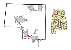 Marion County Alabama Incorporated and Unincorporated areas Gu-Win Highlighted.svg