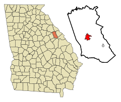 McDuffie County Georgia Incorporated and Unincorporated areas Thomson Highlighted.svg