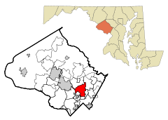 Ubicación en el condado de Montgomery en MarylandUbicación de Maryland en EE. UU.