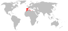 Mapa de distribución de Mus spretus.