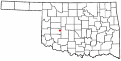 Ubicación en el condado de Washita en OklahomaUbicación de Oklahoma en EE. UU.