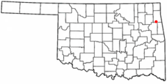 Ubicación en los condados de Cherokee y Delaware en OklahomaUbicación de Oklahoma en EE. UU.
