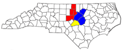 El área metropolitana combinada de Raleigh-Durham-Cary CSA y sus componentes:      Área metropolitana de Durham-Chapel Hill      Área metropolitana de Raleigh-Cary      Área metropolitana de Dunn