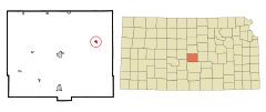 Ubicación en el condado de Rice en KansasUbicación de Kansas en EE. UU.