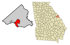 Richmond County Georgia Incorporated and Unincorporated areas Hephzibah Highlighted.svg