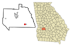 Sumter County Georgia Incorporated and Unincorporated areas Leslie Highlighted.svg