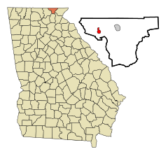 Towns County Georgia Incorporated and Unincorporated areas Young Harris Highlighted.svg