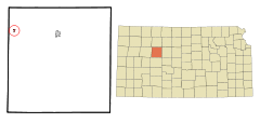 Ubicación en el condado de Trego en KansasUbicación de Kansas en EE. UU.