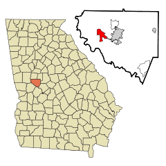 Upson County Georgia Incorporated and Unincorporated areas Sunset Village Highlighted.svg