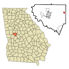 Upson County Georgia Incorporated and Unincorporated areas Yatesville Highlighted.svg