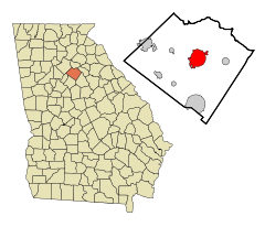 Walton County Georgia Incorporated and Unincorporated areas Monroe Highlighted.svg