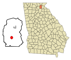 White County Georgia Incorporated and Unincorporated areas Cleveland Highlighted.svg