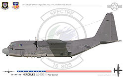 Dibujo de un AC-130H Pave Spectre II.