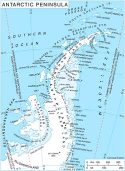Localización del mar de Bellinghausen en las península Antártica.