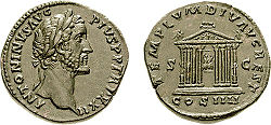 Antoninus Pius sestertius - Templum Divi Augusti - RIC 1004.jpg