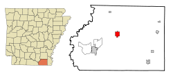 Localización en el condado de Ashley y en el estado de Arkansas