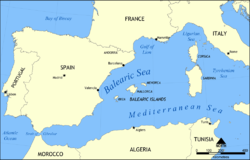 Localización del  golfo de Valencia (mar Balear).