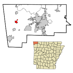 Localización en el condado de Benton y en el estado de Arkansas