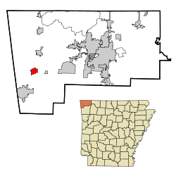 Localización en el condado de Benton y en el estado de Arkansas